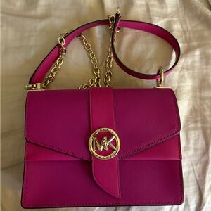 Michael Kors Fuchsia Saffiano Leather Crossbody with Gold Hardware